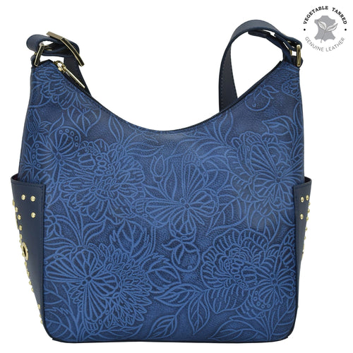Tooled Butterfly Ocean Classic Hobo With Studded Side Pockets - 433