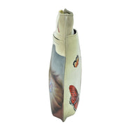 Decorative Anuschka vase with hand-painted butterfly motifs on a white background.