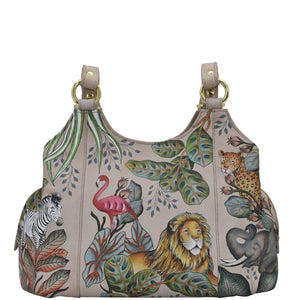 Anuschka Triple Compartment Satchel with African Adventure painting