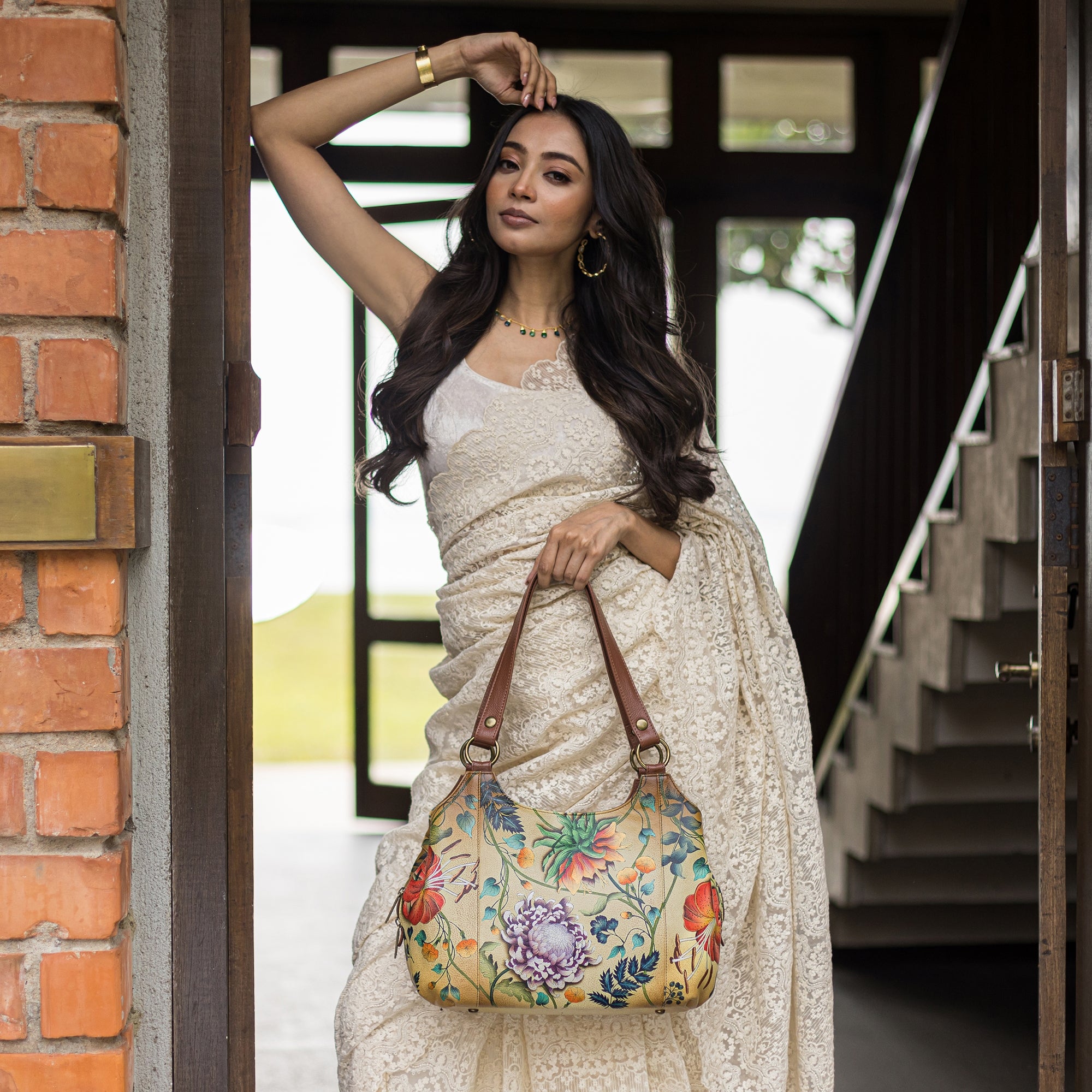 Caribbean Garden Triple Compartment Large Satchel - 652