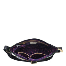 Load image into Gallery viewer, Everyday Shoulder Hobo - 670 by Anuschka with gold-tone hardware and a purple interior featuring organization pockets.
