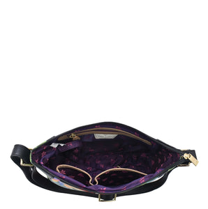 Everyday Shoulder Hobo - 670 by Anuschka with gold-tone hardware and a purple interior featuring organization pockets.