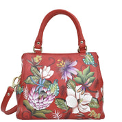 Anuschka Multi Compartment Satchel with Crimson Garden painting