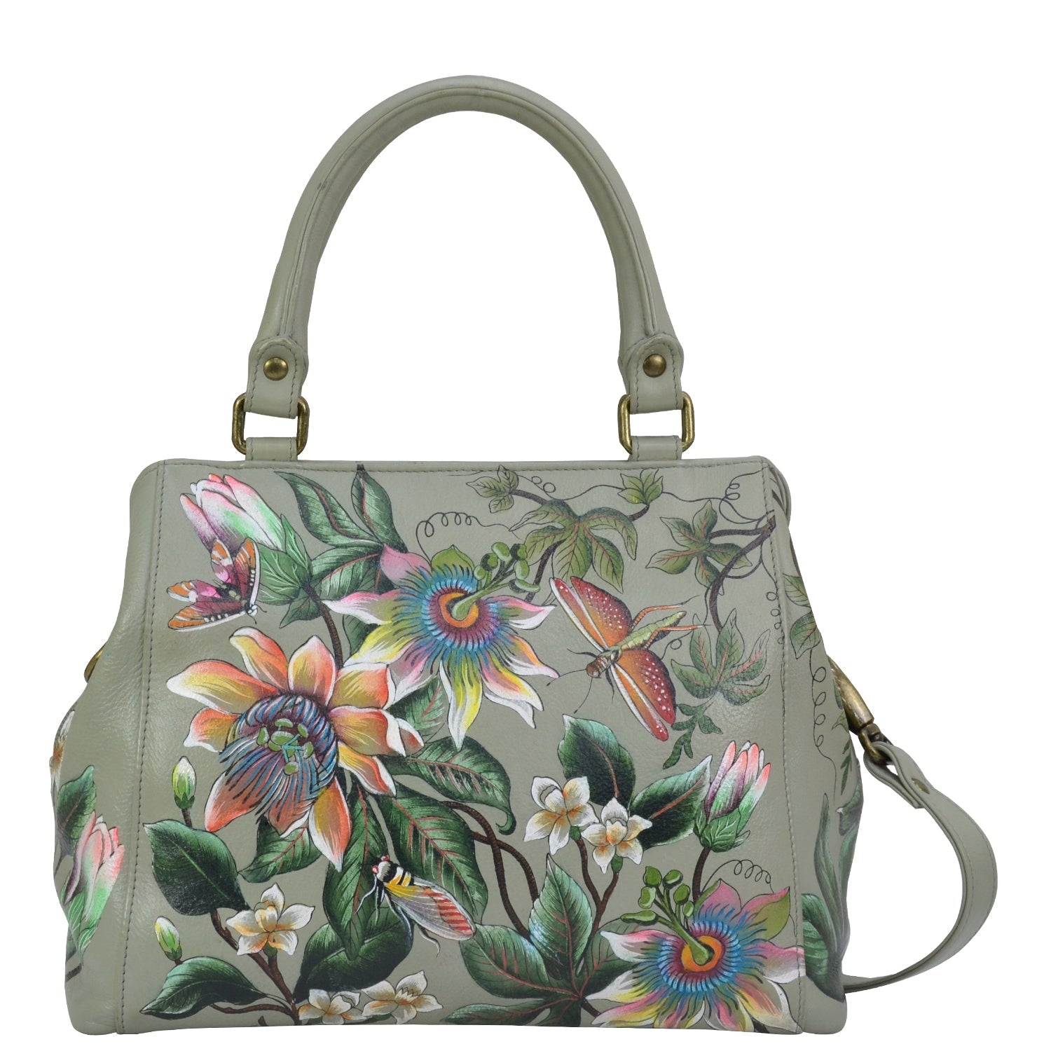Hand painted leather handbag for women green