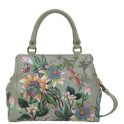 Hand painted leather handbag for women green