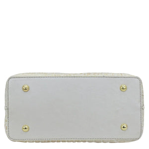 White rectangular Medium Tote - 693 with scalloped edges, gold-tone stud accents, and a zippered pocket by Anuschka.
