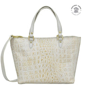 Croco Embossed Cream Gold Medium Tote - 693