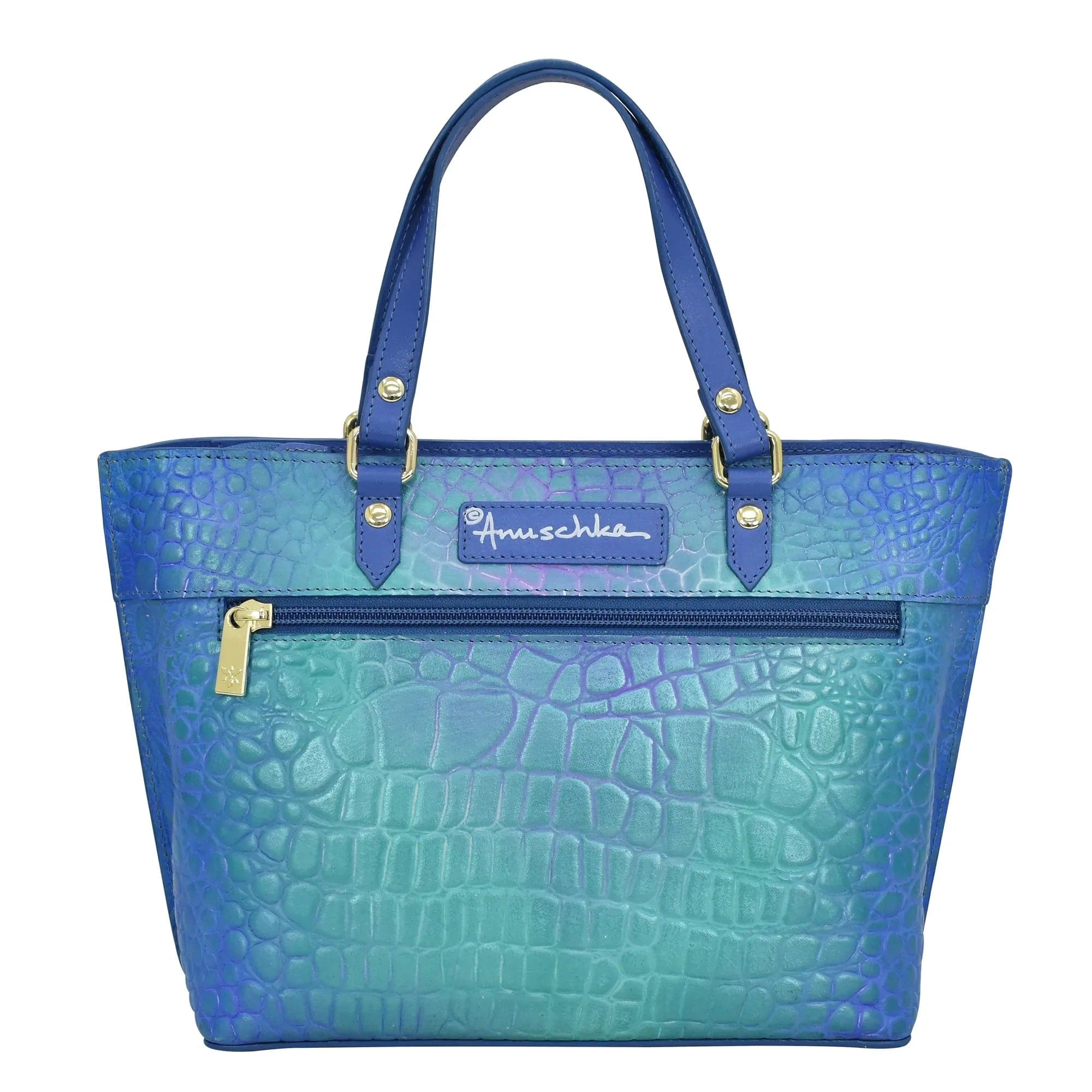 Croco Embossed Peacock Medium Tote - 693
