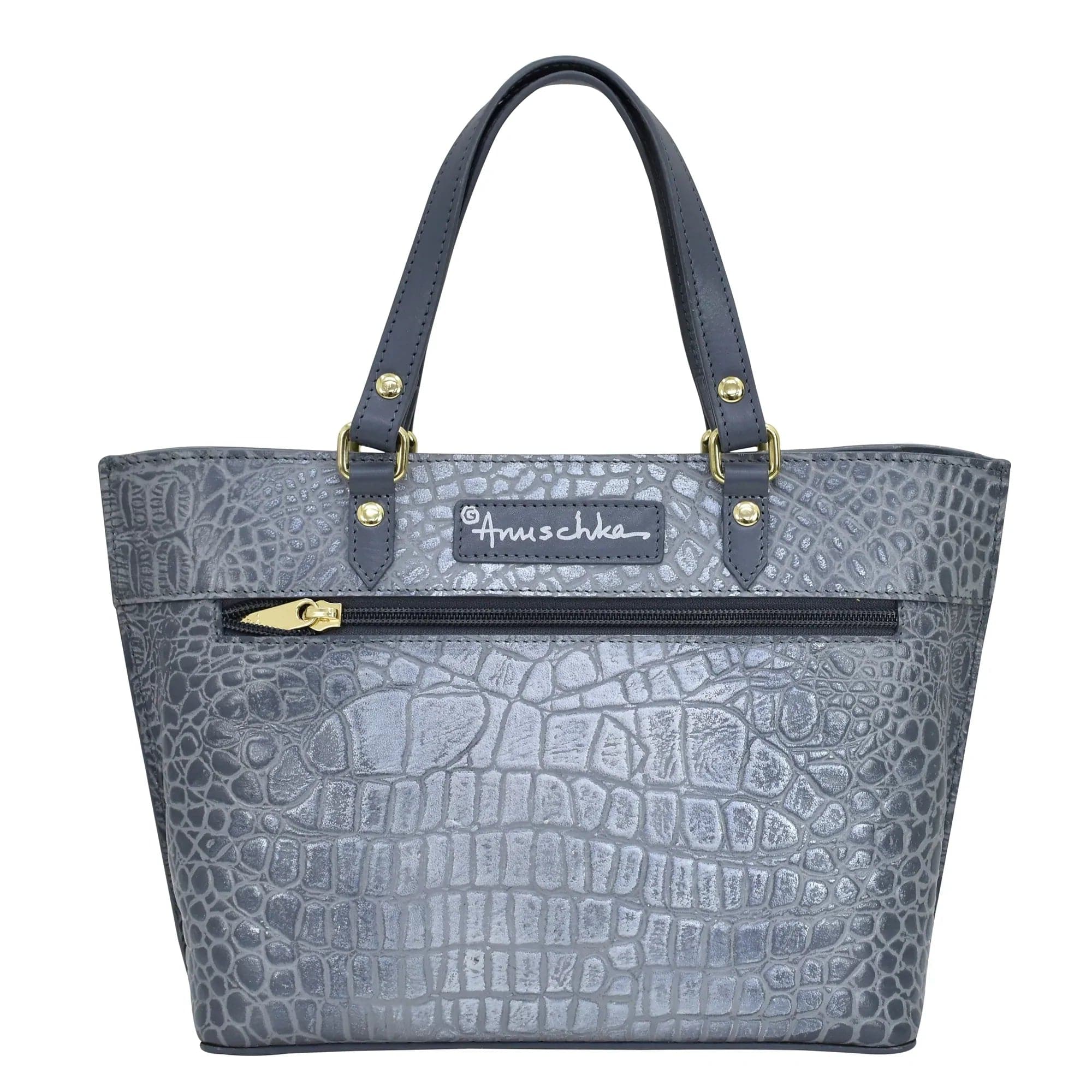 Croco Embossed Silver/Grey Medium Tote - 693