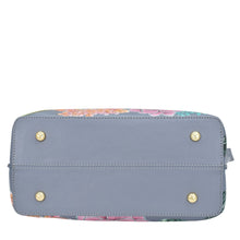 Load image into Gallery viewer, Floral-patterned, gray Medium Tote - 693 with gold-tone snap fasteners and a zippered compartment from Anuschka.
