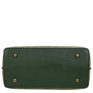 Green and patterned leather Medium Tote - 693 with gold-toned snap fasteners from Anuschka.