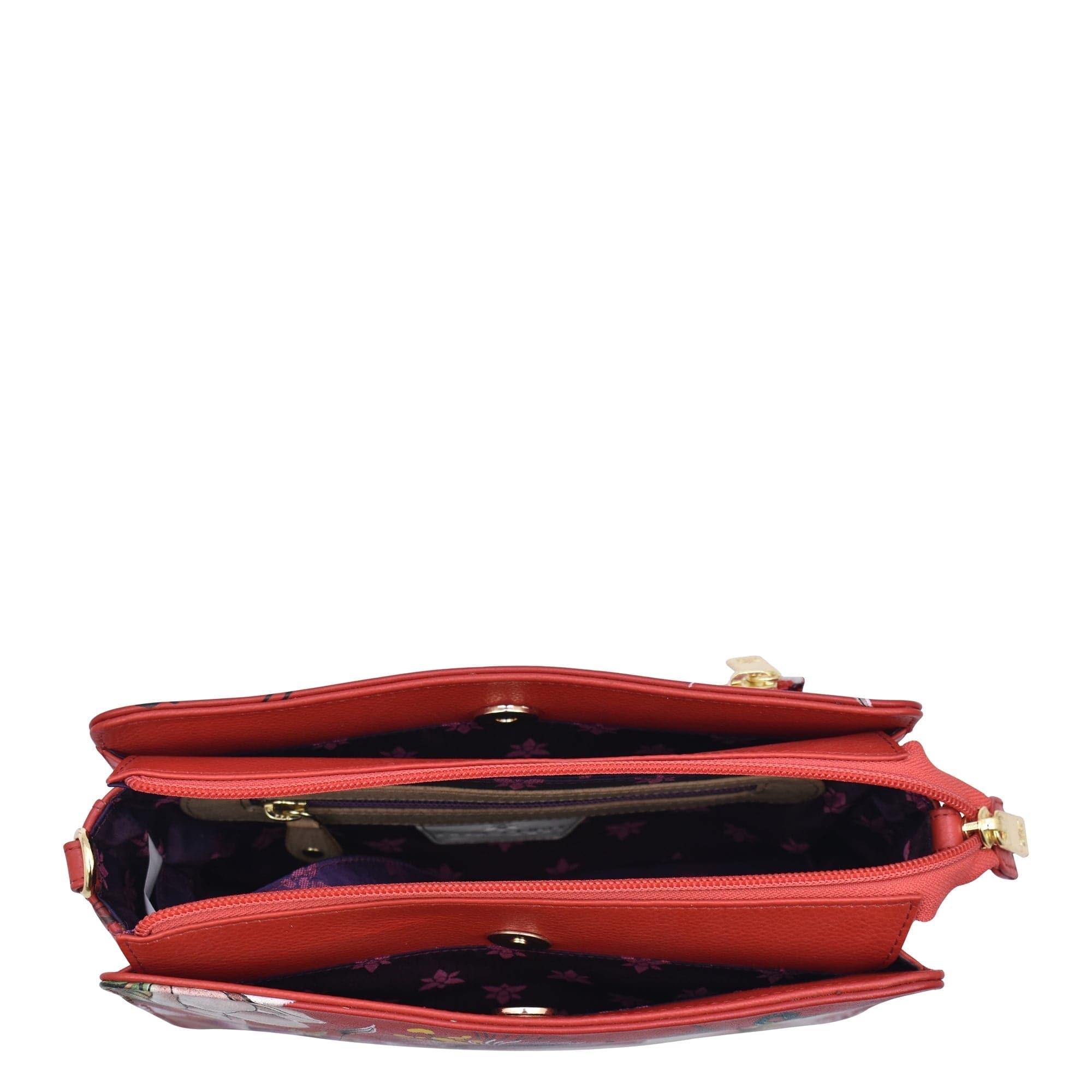 Triple Compartment Crossbody - 696 by Anuschka is open against a white background.