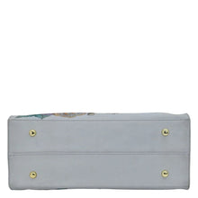 Load image into Gallery viewer, Light gray Medium Satchel - 697 with gold stud details and a chic touch on a white background by Anuschka.
