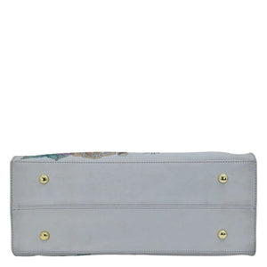 Light gray Medium Satchel - 697 with gold stud details and a chic touch on a white background by Anuschka.