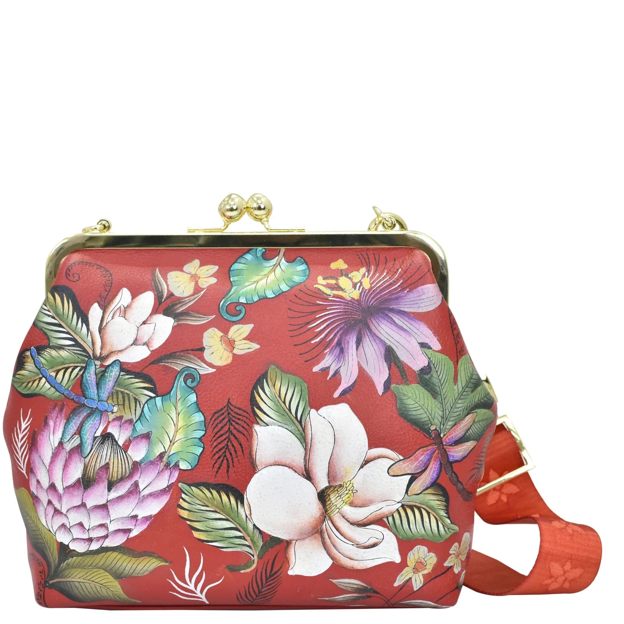 Anuschka Medium Frame Satchel with Crimson Garden painting