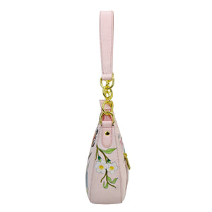 Pink floral Small Convertible Hobo - 701 pouch with gold-tone hardware and crossbody strap by Anuschka.