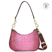 Load image into Gallery viewer, Anuschka Small Convertible Hobo with Croco Embossed Berry color
