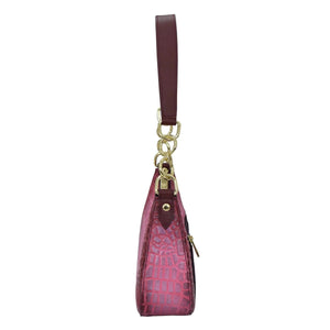Burgundy genuine leather Small Convertible Hobo - 701 with gold-toned hardware and wrist strap from Anuschka.