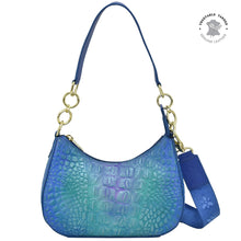 Load image into Gallery viewer, Croco Embossed Peacock Small Convertible Hobo - 701
