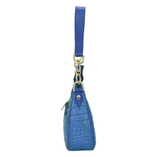 Load image into Gallery viewer, Blue genuine leather Small Convertible Hobo - 701 pouch with gold-tone hardware by Anuschka.
