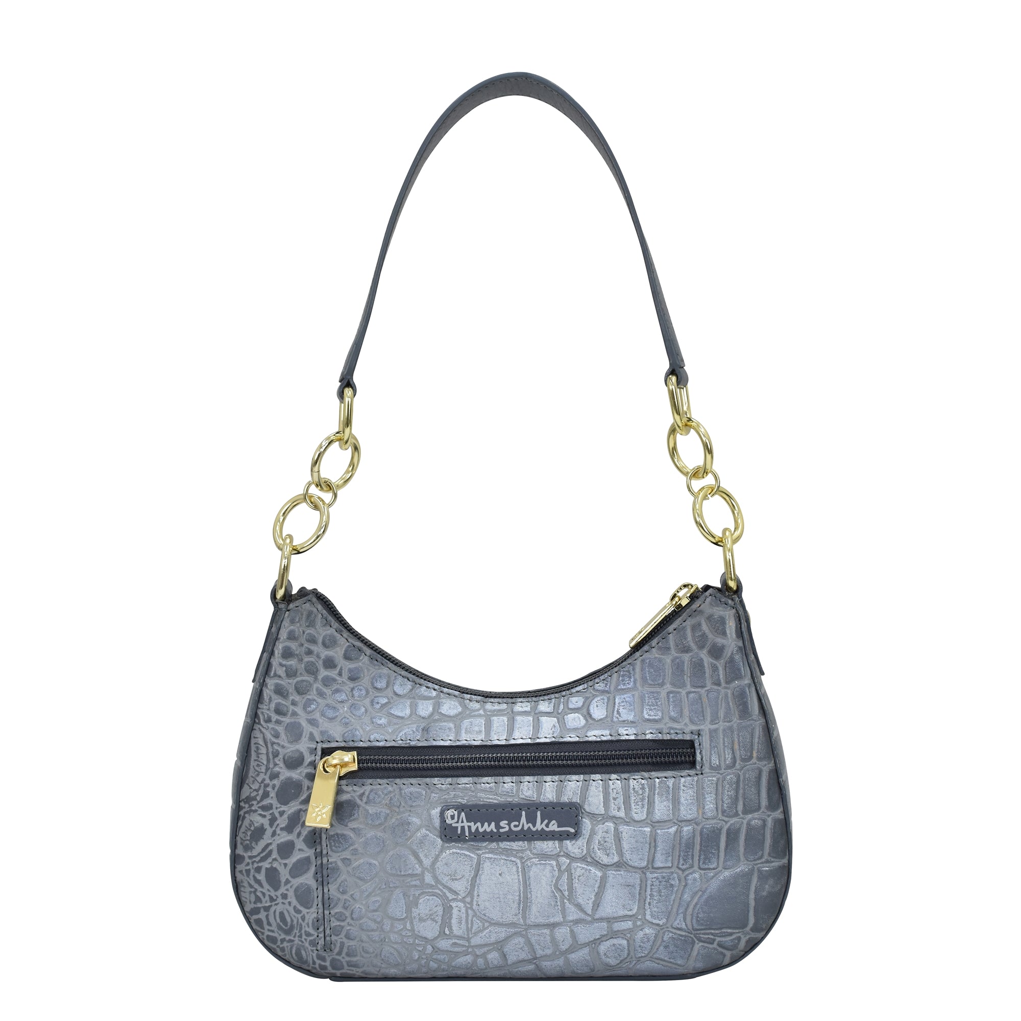 Croco Embossed Silver/Grey Small Convertible Hobo - 701
