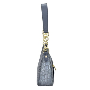 Gray genuine leather Small Convertible Hobo - 701 pouch with gold-tone hardware by Anuschka.