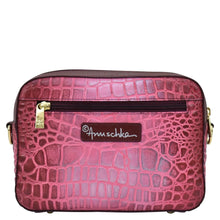 Load image into Gallery viewer, Anuschka Twin Top Messenger with Croco Embossed Berry color
