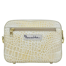 Load image into Gallery viewer, Anuschka Twin Top Messenger with Croco Embossed Cream Gold color
