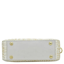 Load image into Gallery viewer, White rectangular structured purse with crocodile texture and gold-tone stud accents, like the Twin Top Messenger - 704 from Anuschka.

