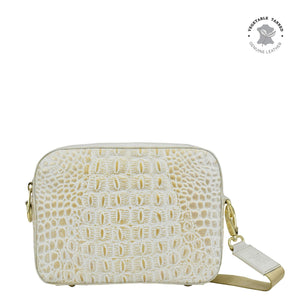 Anuschka Twin Top Messenger with Croco Embossed Cream Gold color