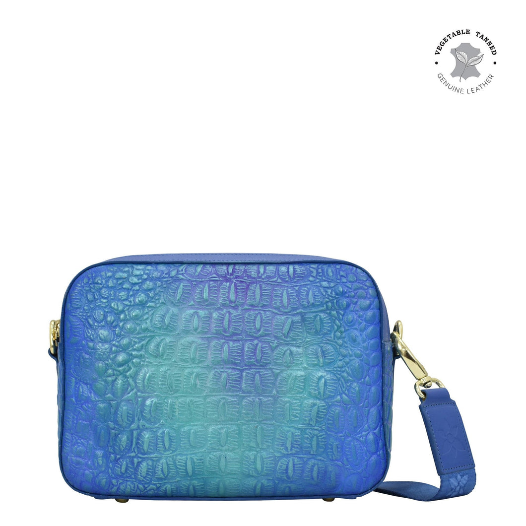 Anuschka Twin Top Messenger with Croco Embossed Peacock color