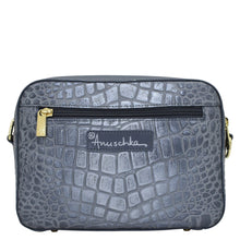 Load image into Gallery viewer, Anuschka Twin Top Messenger with Croco Embossed Silver/Grey color
