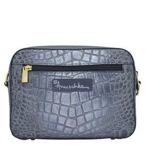 Anuschka Twin Top Messenger with Croco Embossed Silver/Grey color