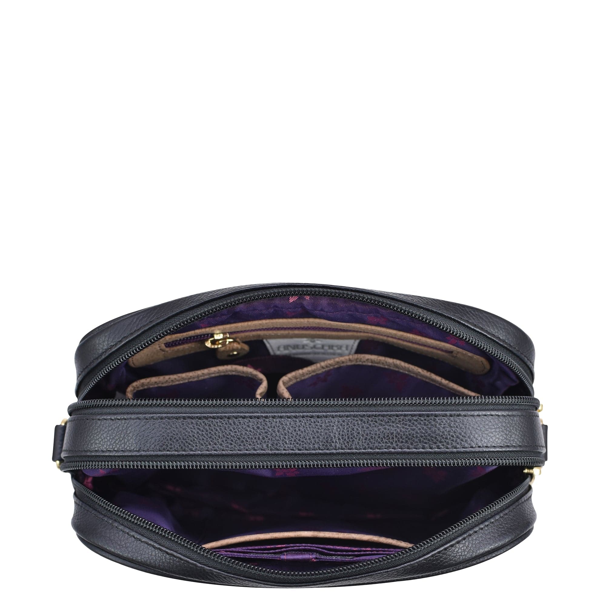 Open Twin Top Messenger - 704 displaying interior compartments and RFID protected.