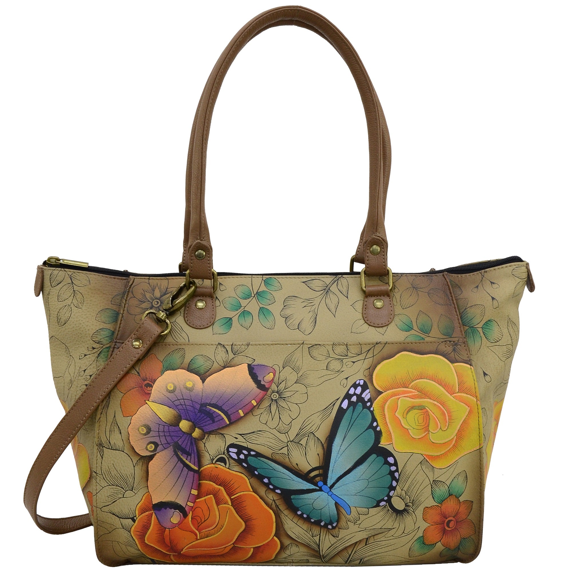 Floral Paradise Tan Large Tote - 8066