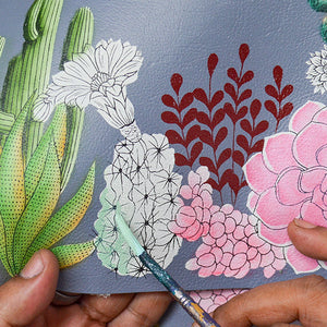 Hand painting detailed botanical illustrations with watercolor on genuine leather Anuschka Medium Tote - 693.
