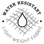 Icon indicating water-resistant and lightweight Anuschka fabric features with zippered wall pocket.