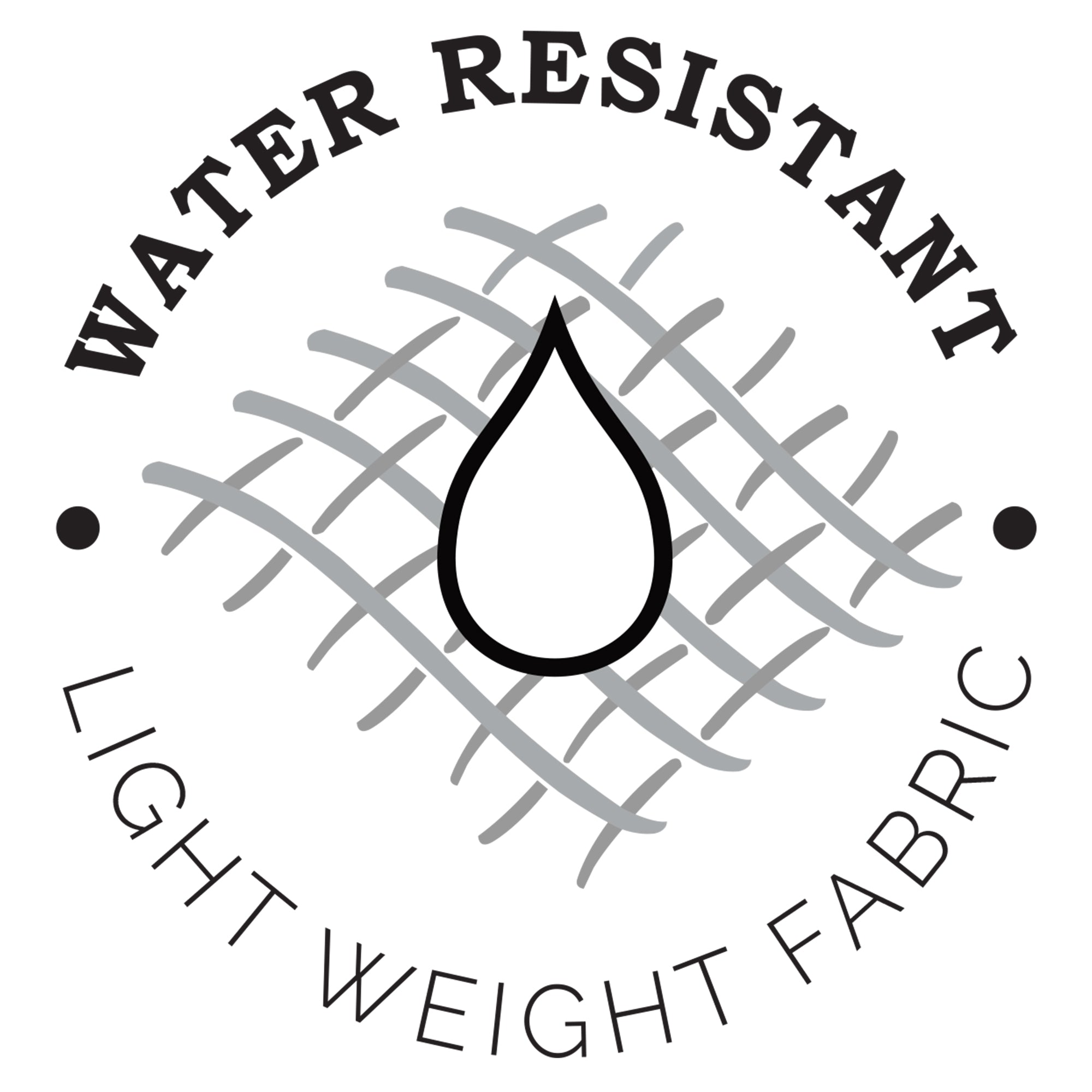 Icon indicating water-resistant and lightweight Anuschka fabric features with zippered wall pocket.