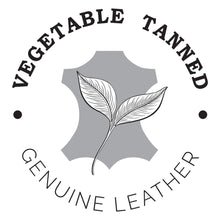 Load image into Gallery viewer, Logo depicting an Anuschka Accordion Flap Wallet - 1174 made of vegetable-tanned genuine leather with RFID protection, featuring an illustration of a leaf and a leather hide shape.
