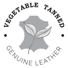 Load image into Gallery viewer, Logo for an Anuschka Twin Top Messenger - 704, RFID-protected, vegetable-tanned genuine leather structured purse, featuring an illustration of a leaf on a hide-shaped background.
